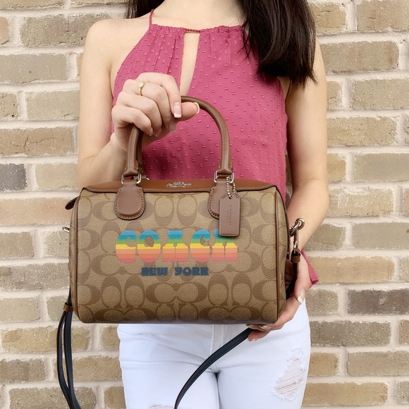 Coach satchel crossbody khaki rainbow LOGO - Picture 3 of 3
